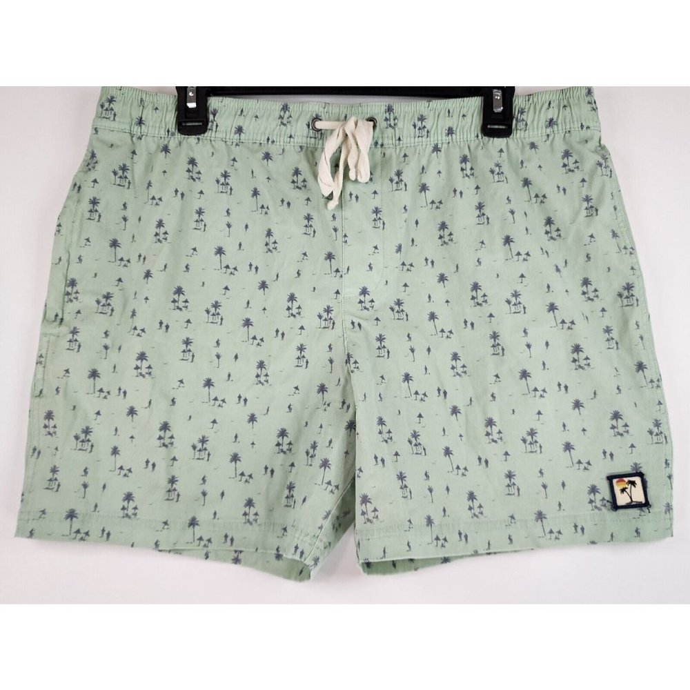 Marine Layer Shorts Mens Large Teal Beach Hawaiian Style Drawstring Swim Trunks - Picture 1 of 13